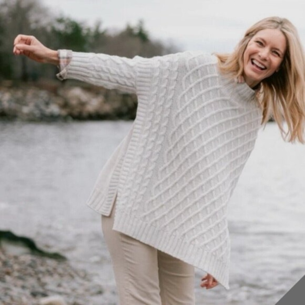Mersea Lisbon Lattice Traveler Cable Knit Sweater-Sea Salt White-Women One Size